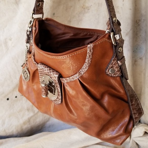 nicole by Nicole Miller Cognac Shoulder Bag with Snake Skin detail - Picture 9 of 16